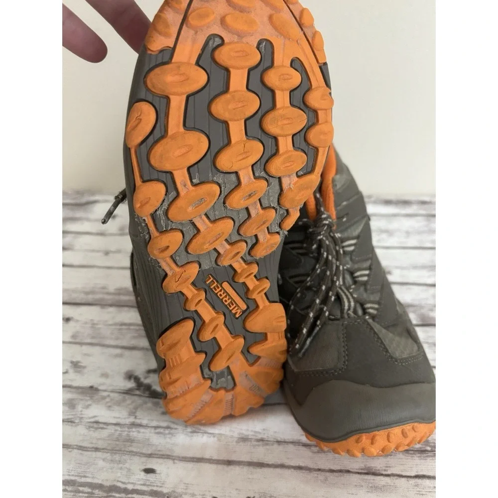 Merrell Chameleon Access Mid Kids Size 4.5 Gray Orange Waterproof Hiking Boots